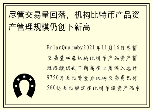 尽管交易量回落，机构比特币产品资产管理规模仍创下新高 